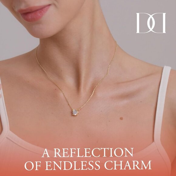 Yellow Gold 18in +3in Extension Crystal Solitaire Pendant Necklace for Women - Picture 2 of 8